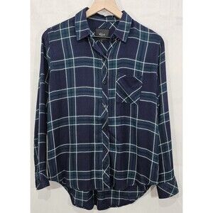 Rails Womens Hunter Plaid Blouse Long Slv Rayon Button Up Shirt Navy Blue Small